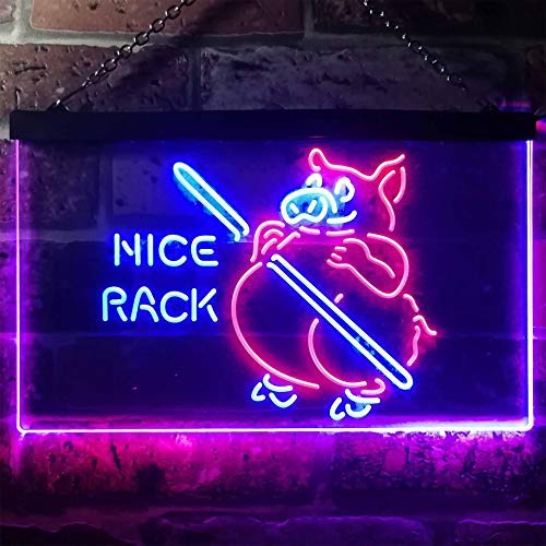 Nice Rack BBQ Pig Pool Billiards Dual LED Neon Light Sign